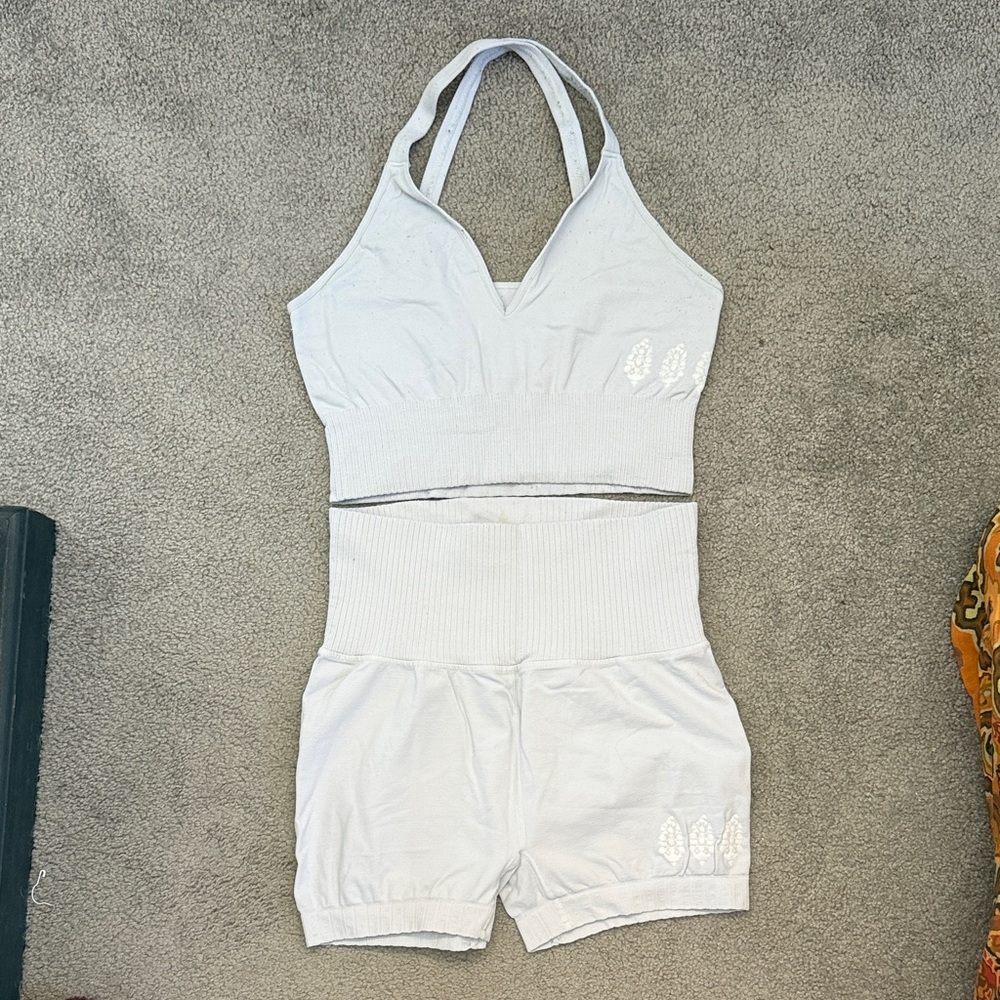 FP Movement by Free People Light Gray Halter Bra and Shorts Workout Set
